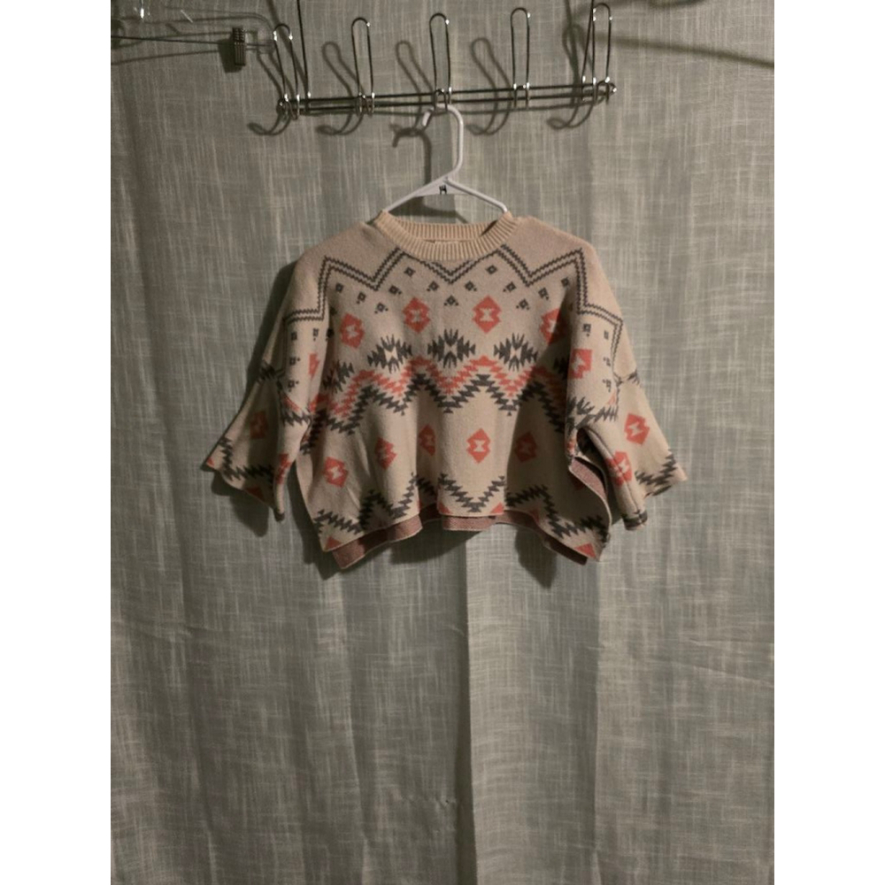 Women's En Creme Sweater, Small, Beige gray and pink cropped